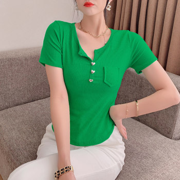 Solid color all-match net red T-shirt women's short-sleeved 2022 summer new sexy tight top Western chic half-sleeved shirt