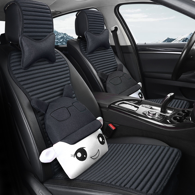Buckwheat All-Season Car Seat Cushion, High-End Breathable Summer Half-Pack Small Waist Linen Seat Cushion, Cartoon Seat Cover