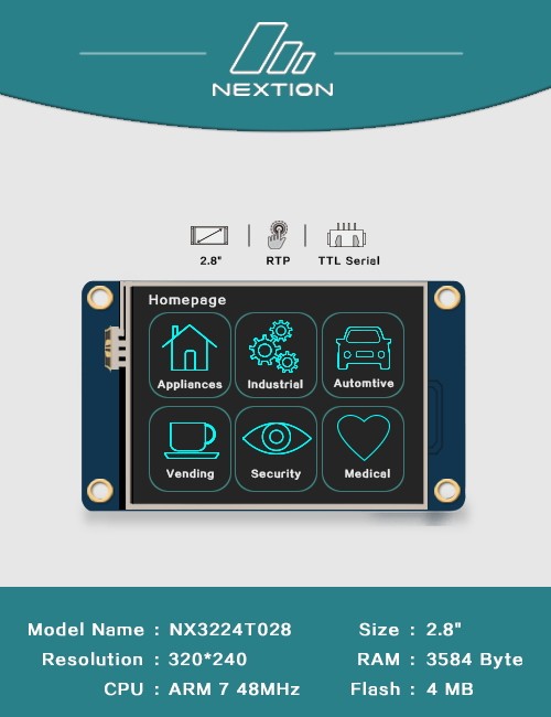 Nextion NX3224T028 2 8 inch human-machine interaction interface HMI base English version official genuine