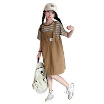 Childrens suspender skirt girls dress summer dress 2024 new skirt summer girl suit short-sleeved big children summer style