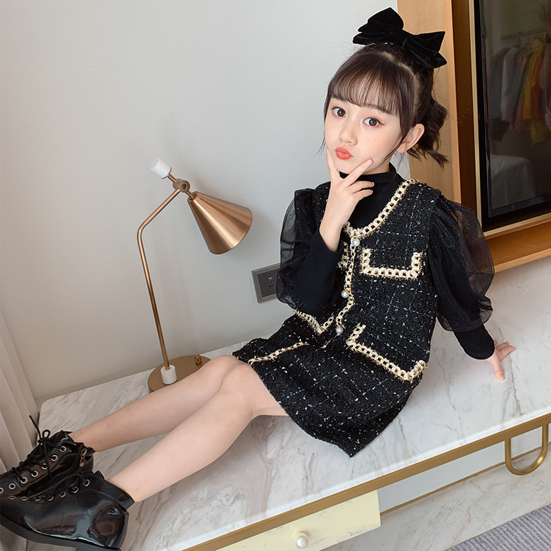Girls Autumn Dresses 2022 New Western Style Children's Suits Small Fragrance Fashionable Spring and Autumn Suits Princess Skirts