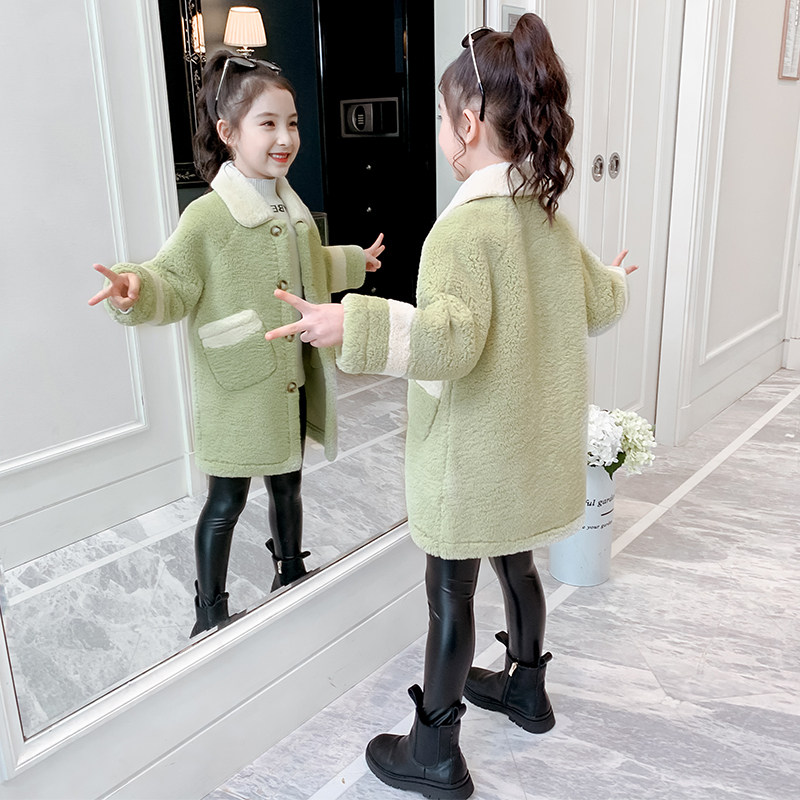 Girls autumn and winter lamb coat 2021 new winter children's suit girls winter foreign style padded plush coat