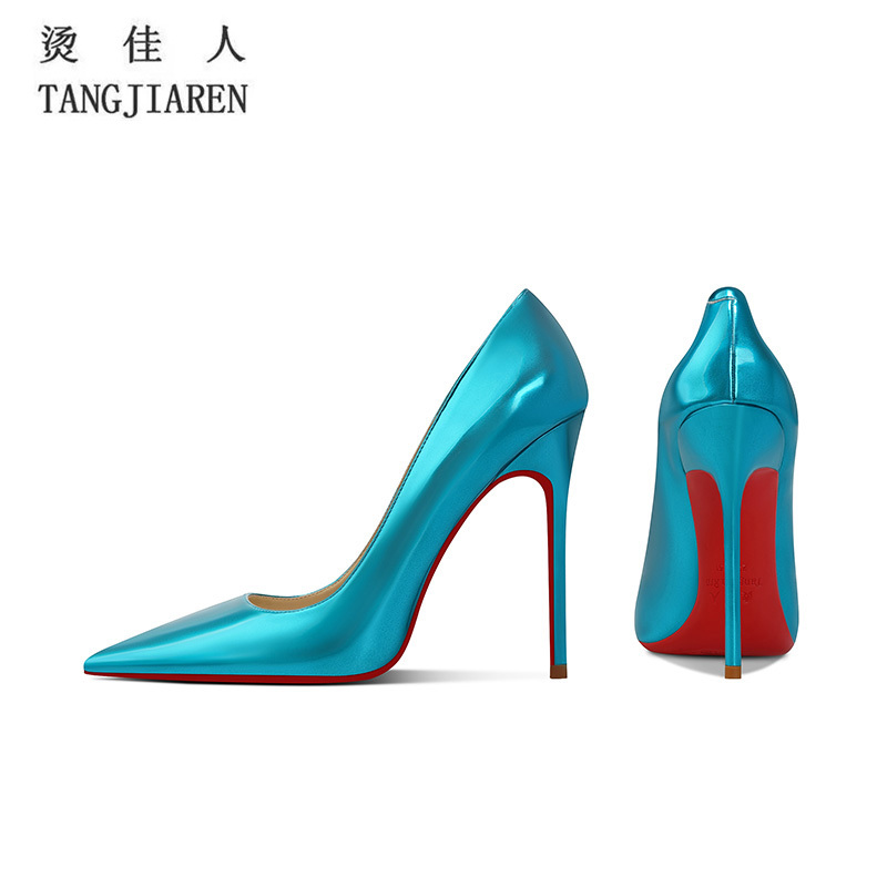 2026 Spring and Autumn New Night Paris Light Blue High Heels Women's Stiletto Sexy Elegant Temperament Red Sole High Heels