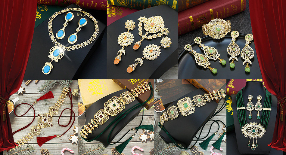Комбинируемый комплект sunspicems gold color moroccan bride jewelry sets for women OTHER