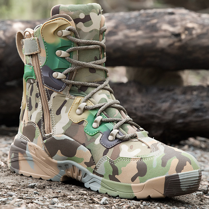 Outdoor camouflak boot male high cylinder Army fan boots Mountaineering shoes non-slip hiking shoes Tactical boots wear resistant breathable spider boots