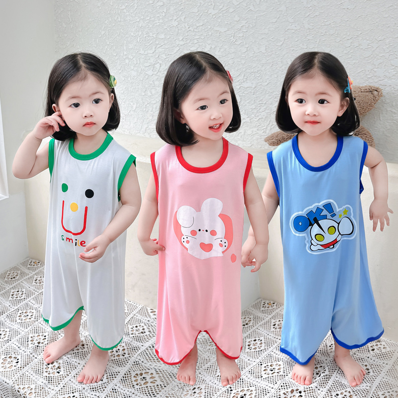 Baby Sleeping Bag, Summer Thin Modal Ice Silk Pajamas, Summer Style Girls' Home Sleep Dress, Unisex Baby Anti-Kick Blanket