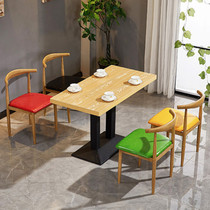 Fast Food Table And Chairs Combination Commercial Imitation Solid Wood Iron Art Horn Chair Themed Casual Nordic Small Table Chair Milk Tea Shop