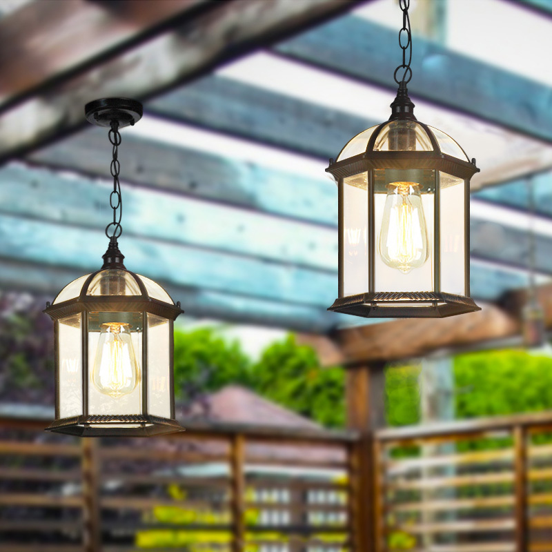 Simple Chandelier, Outdoor Waterproof Garden Light, European-Style Villa Garden Gate Pavilion Ceiling Light, B&B Corridor Aisle Light