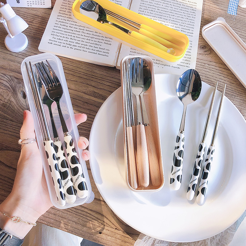 Han Style Chopsticks Spoon Fork Three-piece Suit Children Cute Office Worker 304 Stainless Steel Portable Cutlery