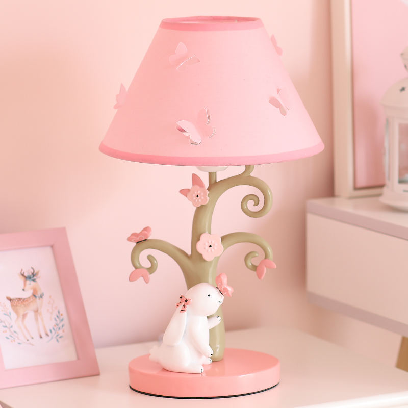 Ins cute girl heart cartoon girl room decoration princess pink rabbit children's table lamp bedroom bedside lamp small