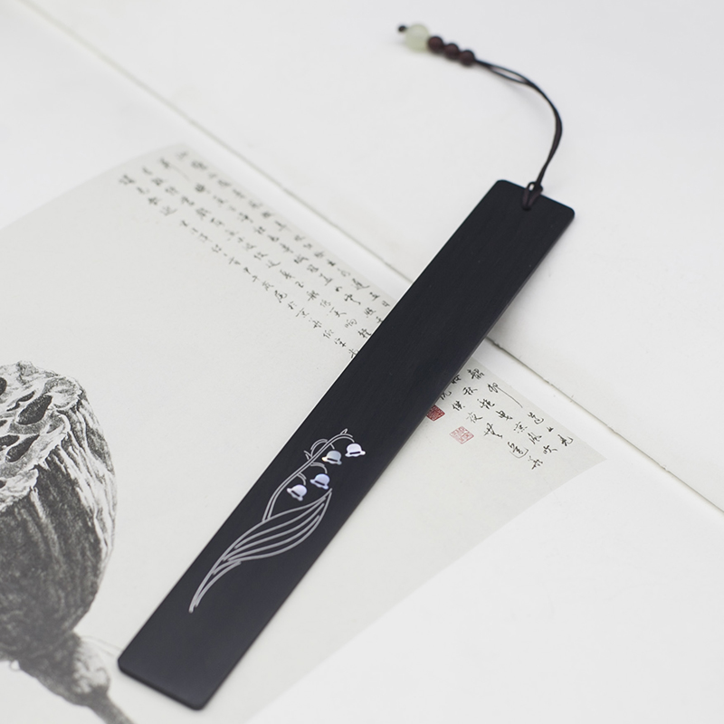 Lily of the Valley flower Silver silk shell inlaid ebony Chinese style lettering Bookmark Shore Zhiting Lan Literary and artistic flower of happiness