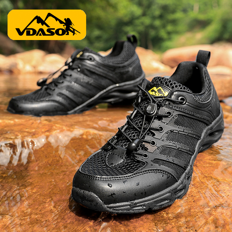 Summer Anadromous shoes Men's net face Quick Dry Breathable Hiking Fishing Shoes Outdoor Climbing Shoes Non-slip Wear and wear Covered Water Shoes