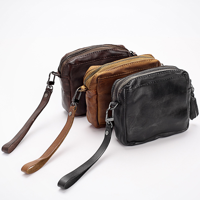 Handbag male dermis Tanning Head Layer Cow Leather Female Hand Grab Bag Retro Tide Individuality Mini Trumpet Casual Summer Soft Leather