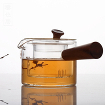  Hand-inlaid silver heat-resistant glass teapot thickened tea kettle Solid wood side handle pot Three-stage electric pottery stove tea stove