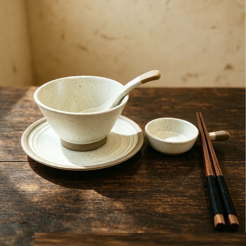 Coarse Pottery One-Person Dining Set: Plates, Rice Bowls, Cups, Spoons, Saucers, Table Setting Set, Club, Hotel, Commercial Ceramic Set