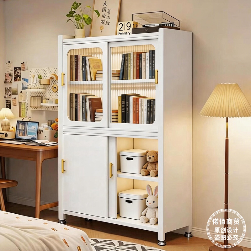 Steel Bookcase Storage Cabinet Large-Capacity Storage Cabinet Integrated Wall-Mounted Storage Cabinet with Door Household Multi-Layer Children's Bookshelf