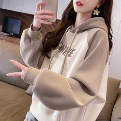 Hooded Sweatshirt for Women 2025 New Spring and Autumn Korean Style Loose Thin Versatile Color-Blocking Jacket for Petite Middle School Students