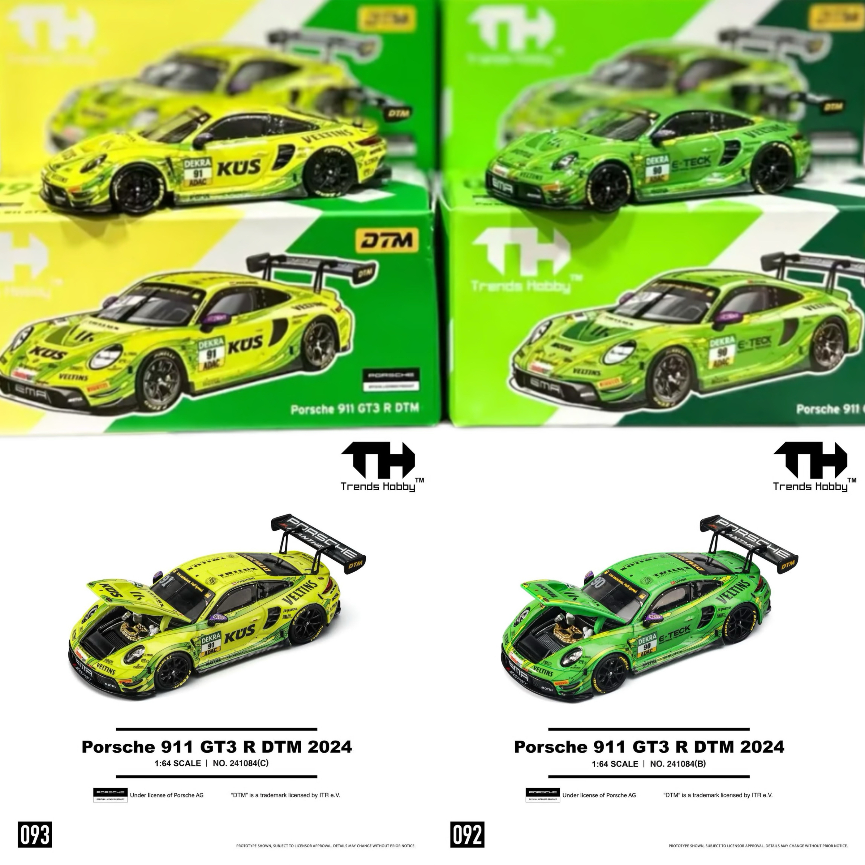 25年12月Trends Hobby 1/64 Porsche911 GT3 R DTM 2024 YL/GRN