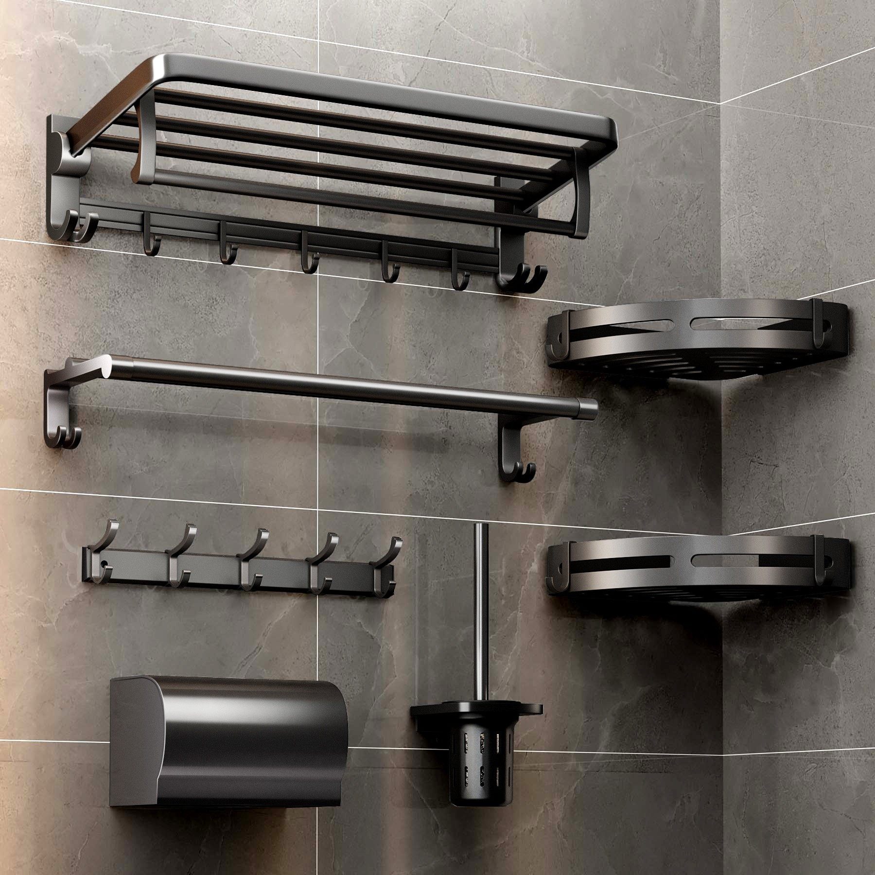Foam washroom shell-free woolen towel rack space aluminum bathroom wall-mounted toilet hanging pole bath towel rack-Taobao