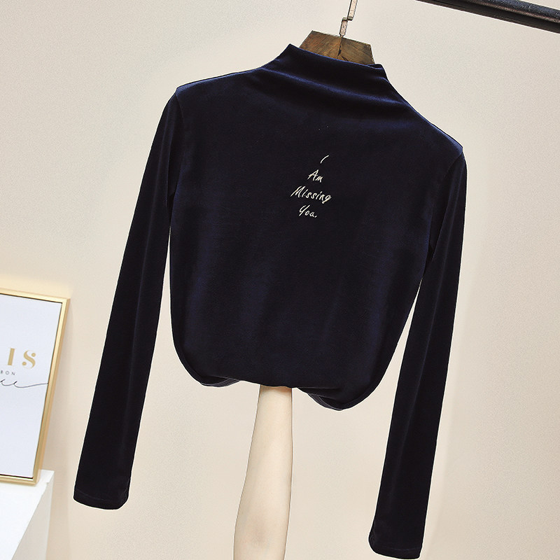 (Clearance 30% off) Half-high collar gold velvet bottoming shirt women's long-sleeved t-shirt slim thick top