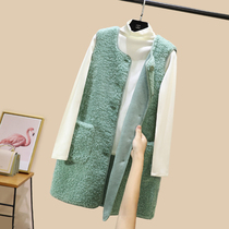 Medium and long leather wool wool vest women autumn and winter outside 2020 new sleeveless waistless coat coat