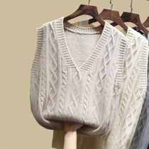 Sleeveless V-neck knitted I-shaped vest female base shirt spring and autumn with 2021 New Joker sweater thread top