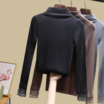 Semi-turtleneck sweater women 2020 new long sleeve knitted base shirt foreign style slim lace sleeve pullover top