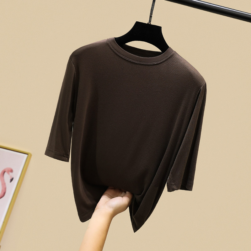 Modale 70% sleeve undershirt short sleeve T-shirt female spring paragraph 2023 Summer new foreign air thin middle sleeve blouse-Taobao