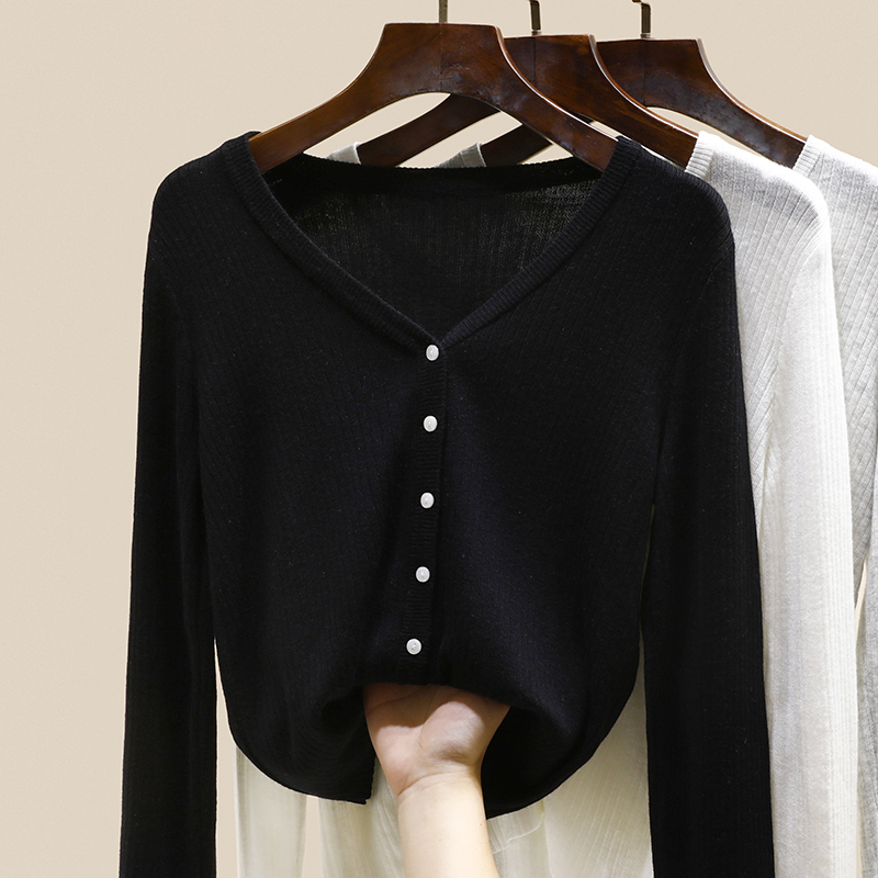 V-Neck Knitwear Sun Protection Cardigan Thin Jacket for Women, Summer 2026 New Style Short White Top