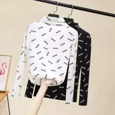 Modal semi-turtleneck letter bottoming shirt women's autumn and winter inner match 2020 new Western style long-sleeved T-shirt wild top