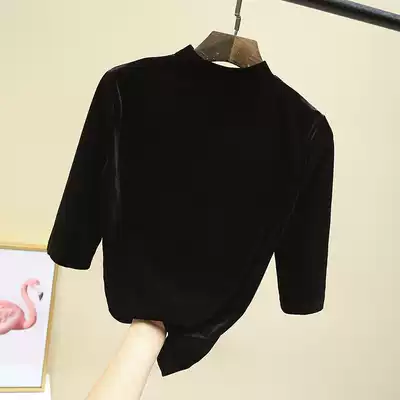 Golden Velvet Half-High Neck base shirt Women Spring and Autumn 2021 New Solid Color Slimming Half sleeve T-shirt Mid-Sleeve Top