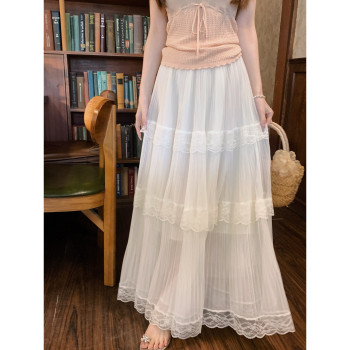 Anli 2026 summer ໃຫມ່ elastic waist layered lace gauze skirt