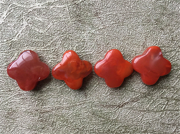 DIY аксессуары 南红玛瑙柿子红火焰纹  天然川料  半孔四叶草耳环耳针413