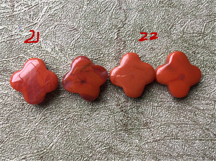 DIY аксессуары 南红玛瑙柿子红火焰纹  天然川料  半孔四叶草耳环耳针413