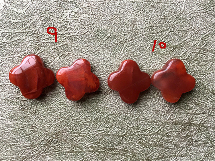 DIY аксессуары 南红玛瑙柿子红火焰纹  天然川料  半孔四叶草耳环耳针413