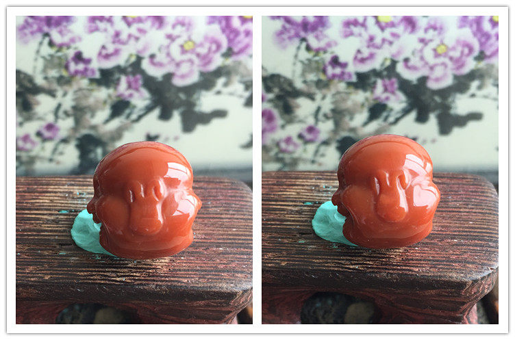 DIY аксессуары 天然南红玛瑙双面笑佛背云 柿子红火焰纹弥勒佛雕刻项坠挂件247