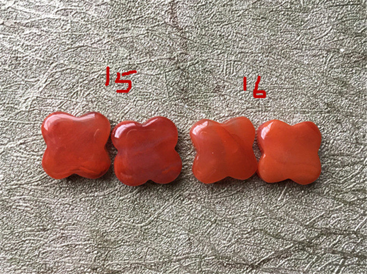 DIY аксессуары 南红玛瑙柿子红火焰纹  天然川料  半孔四叶草耳环耳针413