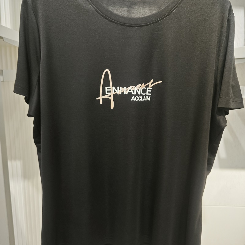 2025 Spring/Summer! Yiweitian 25053 Women's Simple Letter Silk Brocade Bamboo Round Neck Casual Versatile Short Sleeve Top