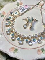 (Brand High Quality) Small Fresh Sky Blue Indian Characteristic DC Kundan Necklace Two-piece Set