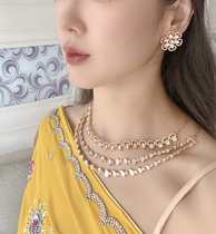 (Simple and elegant versatile for daily use) Indian-style high-quality single-thin double-chain necklace and flower earrings