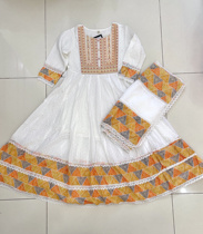 (Brand Suit) White Indian pure cotton two-piece full skirt set with petticoat bust 102-104