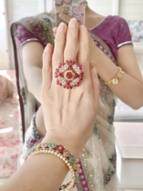 (High quality brand very exquisite) Multi-color Indian style DC Kun single carved stone exaggerated open ring