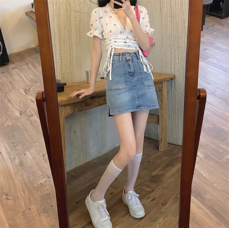 Casual Retro Ins Denim Skirt Female 