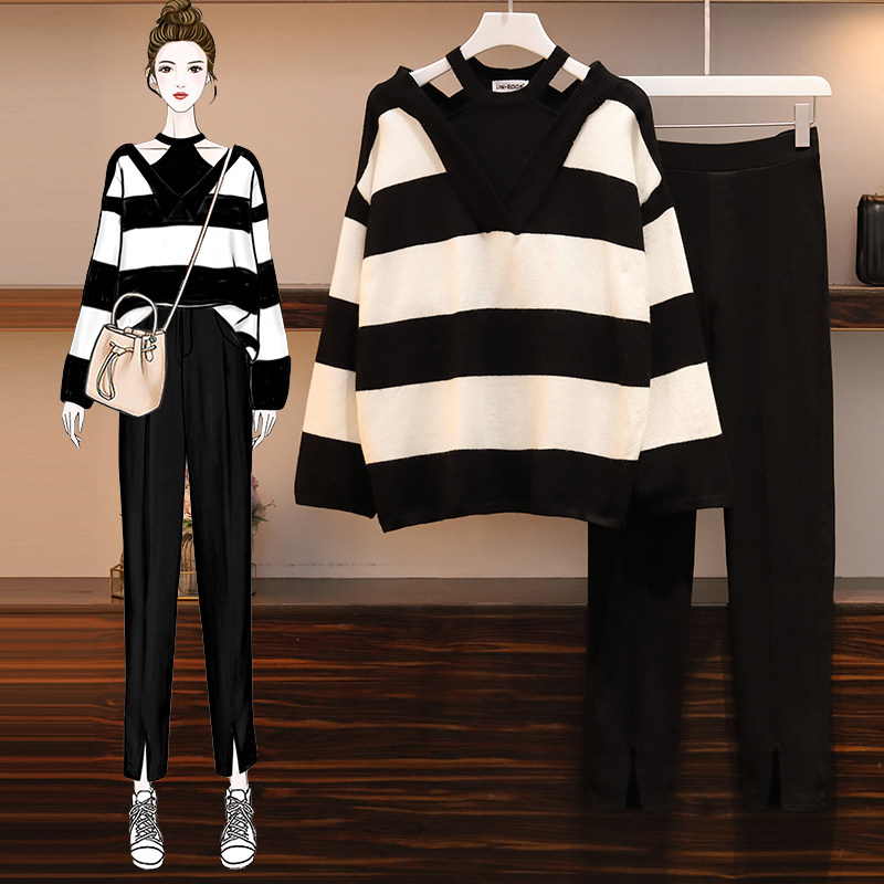 Big Size Women Dress Fat Sister Early Spring Autumn 2022 New Lean Foreign Pie Minus age Hood Fashion Nets Red Two-piece Style Suit