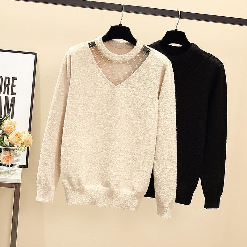 Slightly fat sister plus size women's clothing autumn 2020 new slimming cover belly foreign style age reduction net red knitted bottoming sweater