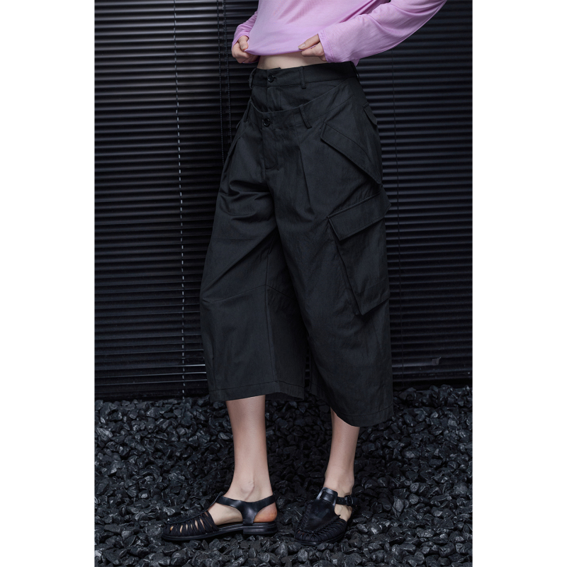Moment Black Faux Two-Piece Workwear Wide-Leg Pants for Women 2026 Summer New Casual Cropped Pants with a Sense of Design Moment Black Faux Two-Piece Workwear Wide-Leg Pants for Women 2026 Summer New Casual Cropped Pants with a Sense of Design