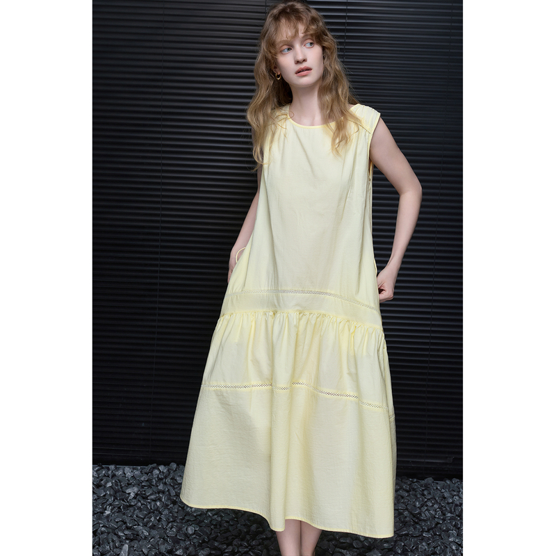 Moment Light Yellow Pure Cotton Mid-Length Sleeveless Dress for Women 2026 Summer New Style High-End Accessible Luxury Fashion Moment Light Yellow Pure Cotton Mid-Length Sleeveless Dress for Women 2026 Summer New Style High-End Accessible Luxury Fashion