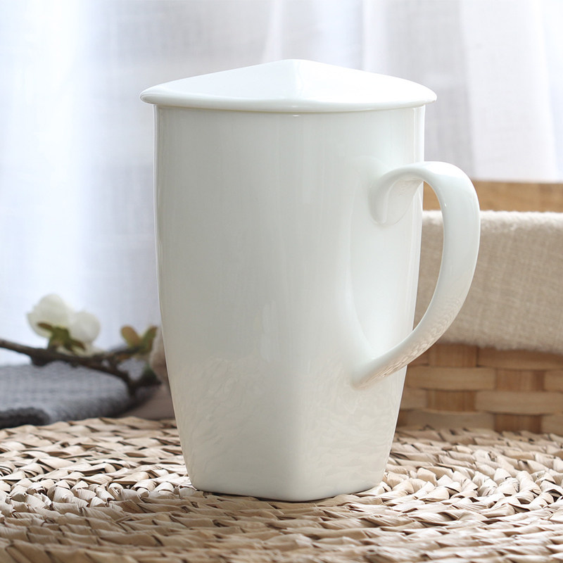 Everyday special square cup large-capacity ceramic water cup mug with lid spoon milk cup office creative bone china