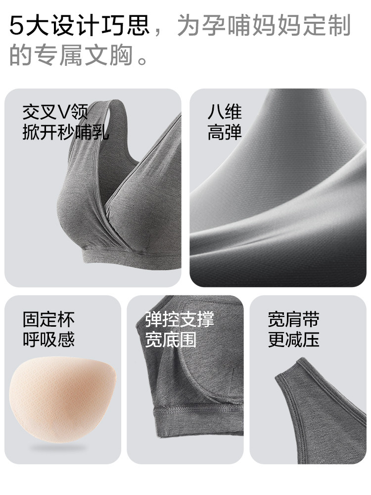 Nursing Bra, Maternity Bra, Postpartum Vest-Style Bra Without Underwire, Breastfeeding Bra, Push-Up, Anti-Sagging, Side Breast Support