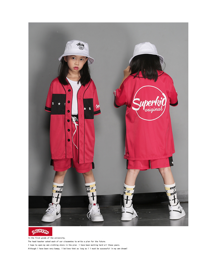 Trang phục khiêu vũ đường phố mùa hè cho bé trai và bé gái Quần áo hiphop dành cho trẻ em Châu Âu và Hoa Kỳ - Trang phục trang phục giáng sinh trẻ em